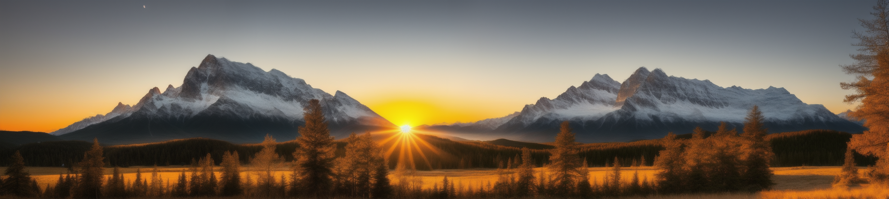 The sun rising between two mountains.